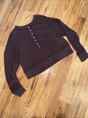 aerie Dark Brown Henley Pullover Sweatshirt